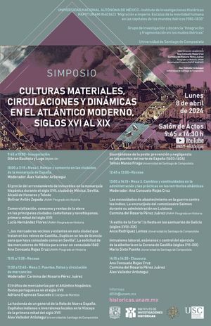 Simposio 'Culturas materiales, circulaciones y dinámicas en el Atlántico moderno, siglos XVI a XIX'